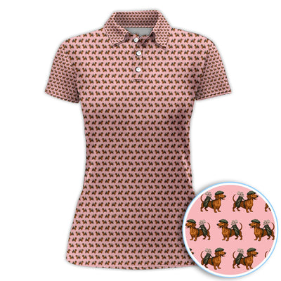 Dachshund Pattern Golf Polos, Crazy Dachshund Golf Shirt For Men, Funny Golf Shirt