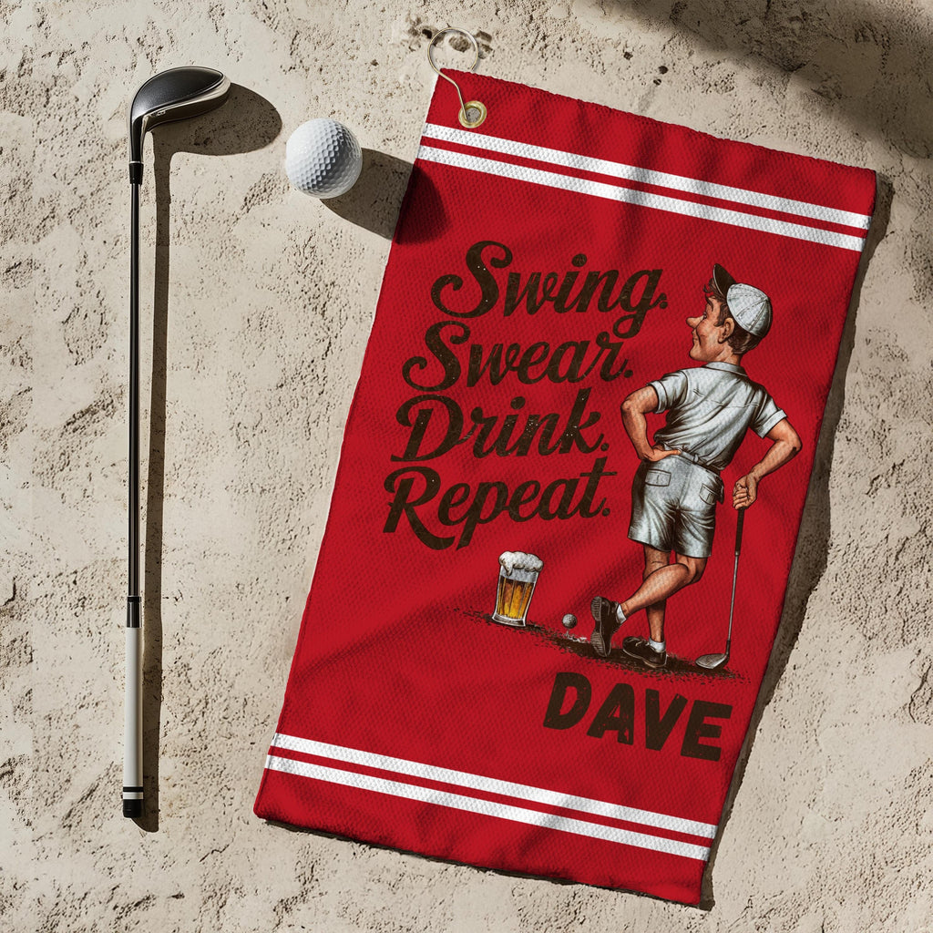 Personalized Name Golf Towel, Funny Golf Towels For Men, Beer And Golf Towel