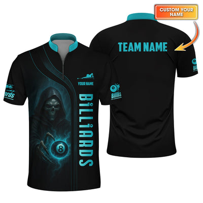 Skull With 8 Ball Shirt, Custom Billiard Jerseys, Billiards Shirts Gift For Men