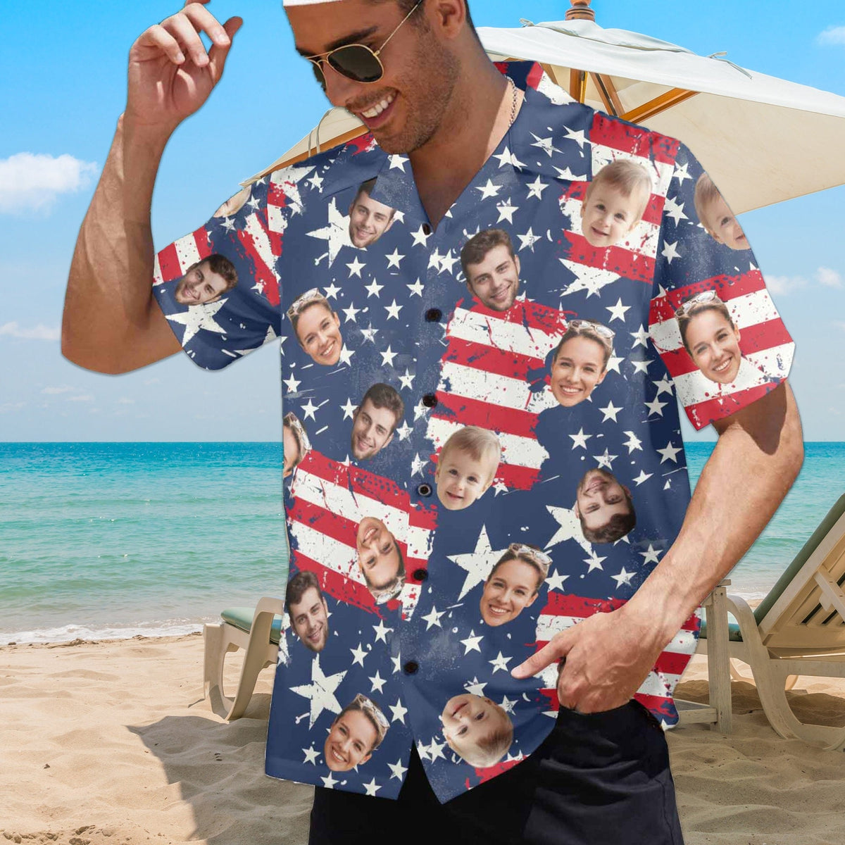 Personalized Men's 4th of July Shirts, Custom Face Hawaiian Shirt, Foruth Of July Funny Shirts