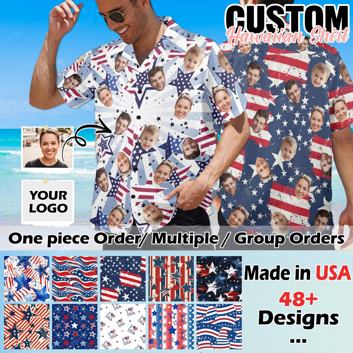 Personalized Men's 4th of July Shirts, Custom Face Hawaiian Shirt, Foruth Of July Funny Shirts