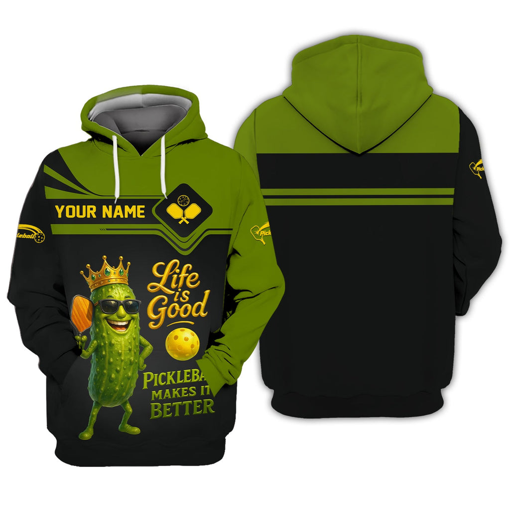 Pickleball Makes Life Better Shirt Custom Name, Funny Pickle Character Sport Tee, Great Gift for Pickleball Players