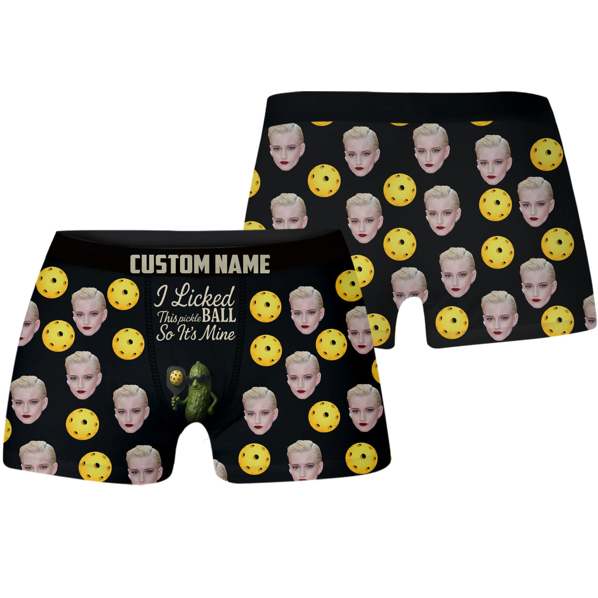 I Licked This Pickleball Boxer Shorts – Men's Custom Name and Face Briefs – Funny Gift for Him