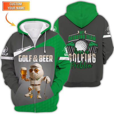 Custom Gray Green Golf & Beer Shirt – Funny Drinking Team Golfing Problem Tee