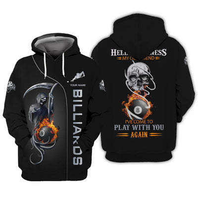 Custom Billiards Jersey, 8 Ball Pool T Shirt Grim Reaper Hello Darkness My Old Friend, Gift For Billiards Player