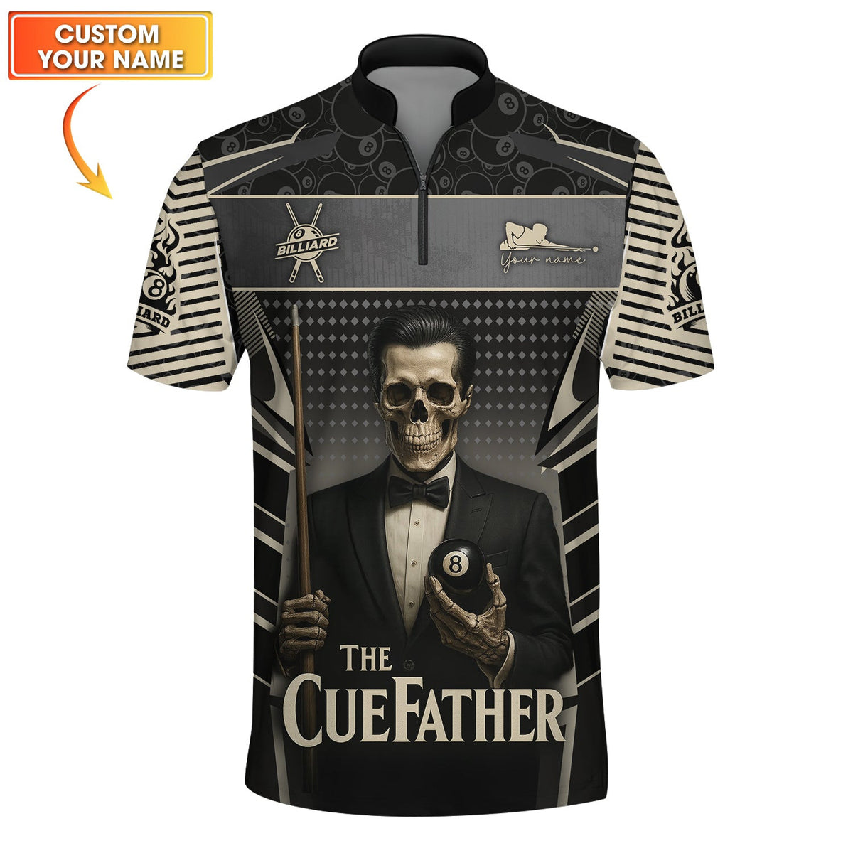 Custom Billiards Jersey The Cue Father Skeleton, Pool Shirt for Men