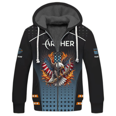 Custom Name Archer America Eagle Jersey, Patriotic Bow & Fire, Archery Polo Shirts