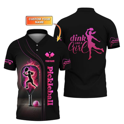 Custom Women's Pickleball Shirt – Dink Like a Girl Design with Fiery Paddle – Personalized Athletic Apparel for Pickleball Lovers