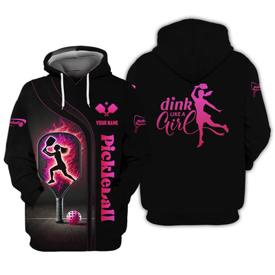 Custom Women's Pickleball Shirt – Dink Like a Girl Design with Fiery Paddle – Personalized Athletic Apparel for Pickleball Lovers