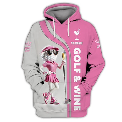 Golf & Wine Women Golf Shirts, Custom Golf Ball Lady, Golf Polos for Players