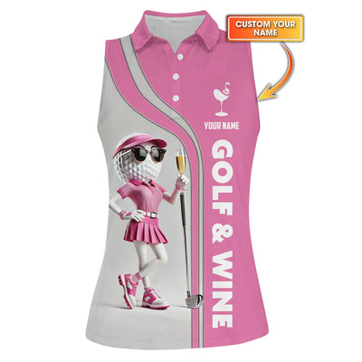 Golf & Wine Women Golf Shirts, Custom Golf Ball Lady, Golf Polos for Players