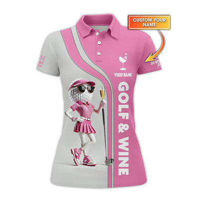 Golf & Wine Women Golf Shirts, Custom Golf Ball Lady, Golf Polos for Players