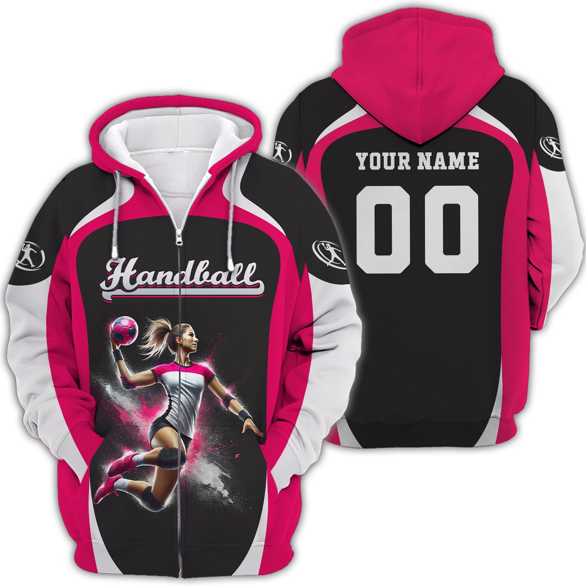 Custom Handball Female Player Action Pose 3D Splash Effect T-Shirt, Gift For Handball Fan