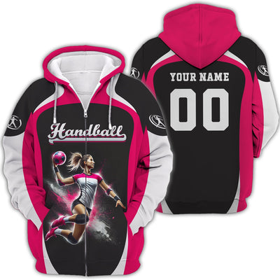 Custom Handball Female Player Action Pose 3D Splash Effect T-Shirt, Gift For Handball Fan