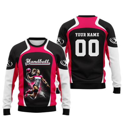 Custom Handball Female Player Action Pose 3D Splash Effect T-Shirt, Gift For Handball Fan