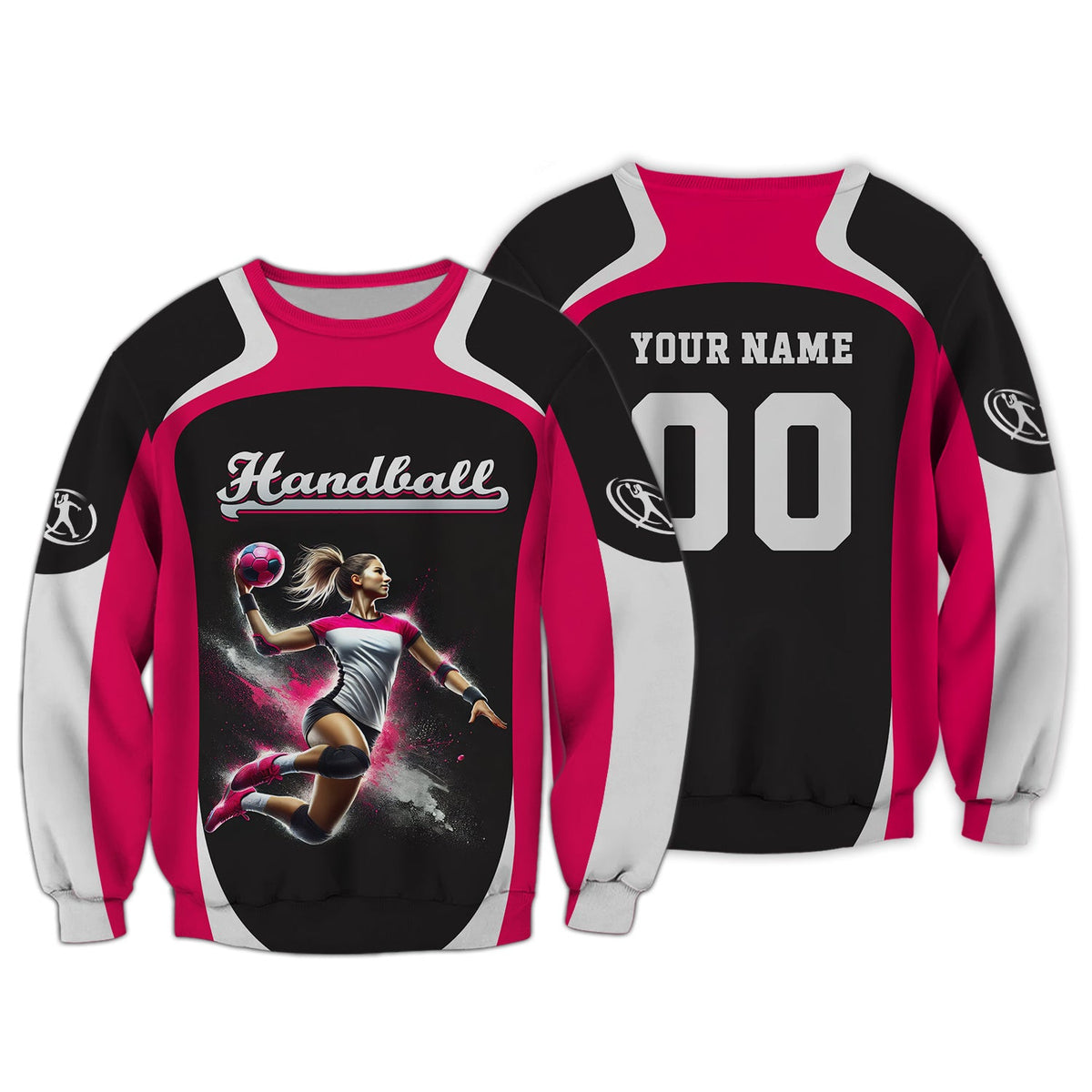 Custom Handball Female Player Action Pose 3D Splash Effect T-Shirt, Gift For Handball Fan