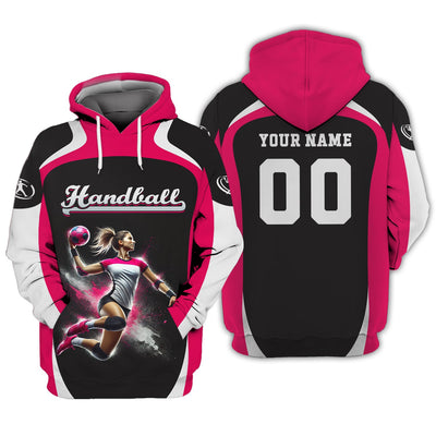 Custom Handball Female Player Action Pose 3D Splash Effect T-Shirt, Gift For Handball Fan