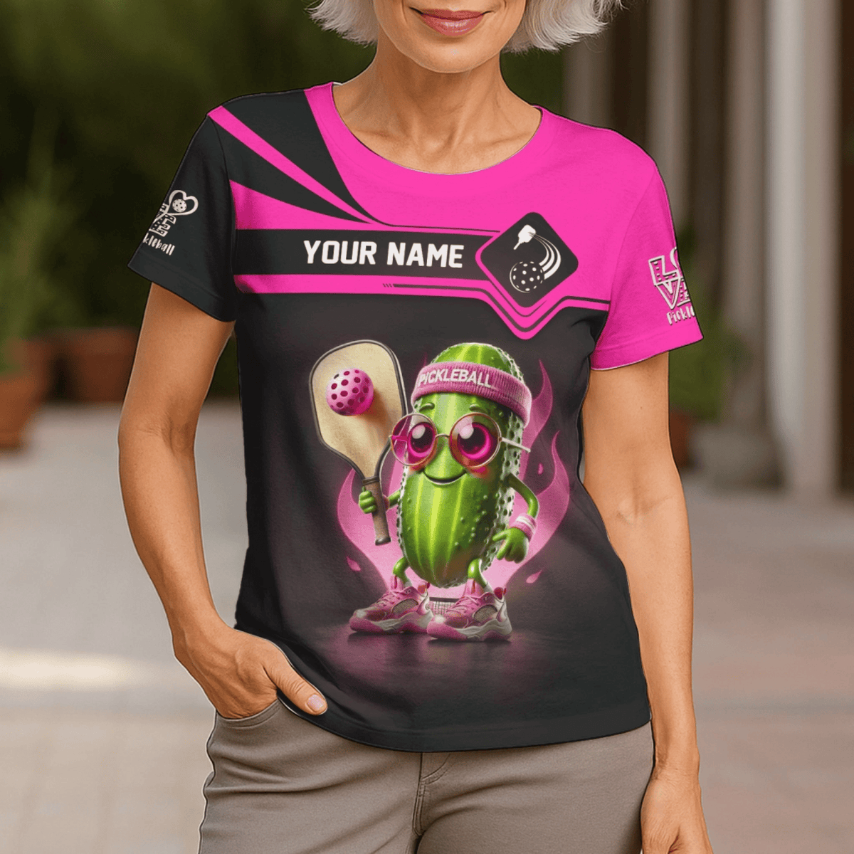 Pink Love Pickleball Funny Custom Name T Shirt, Funny Pickleball Shirts, Gifts For Pickleball Players
