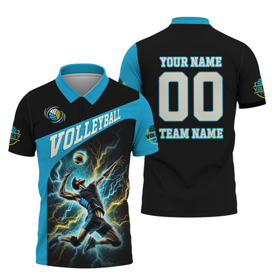Custom Volleyball T-Shirt – Male Athlete Spiking with Lightning, Volleyball Jersey, Volleyball Gift