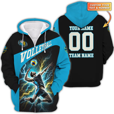 Custom Volleyball T-Shirt – Male Athlete Spiking with Lightning, Volleyball Jersey, Volleyball Gift