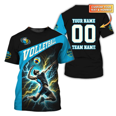 Custom Volleyball T-Shirt – Male Athlete Spiking with Lightning, Volleyball Jersey, Volleyball Gift