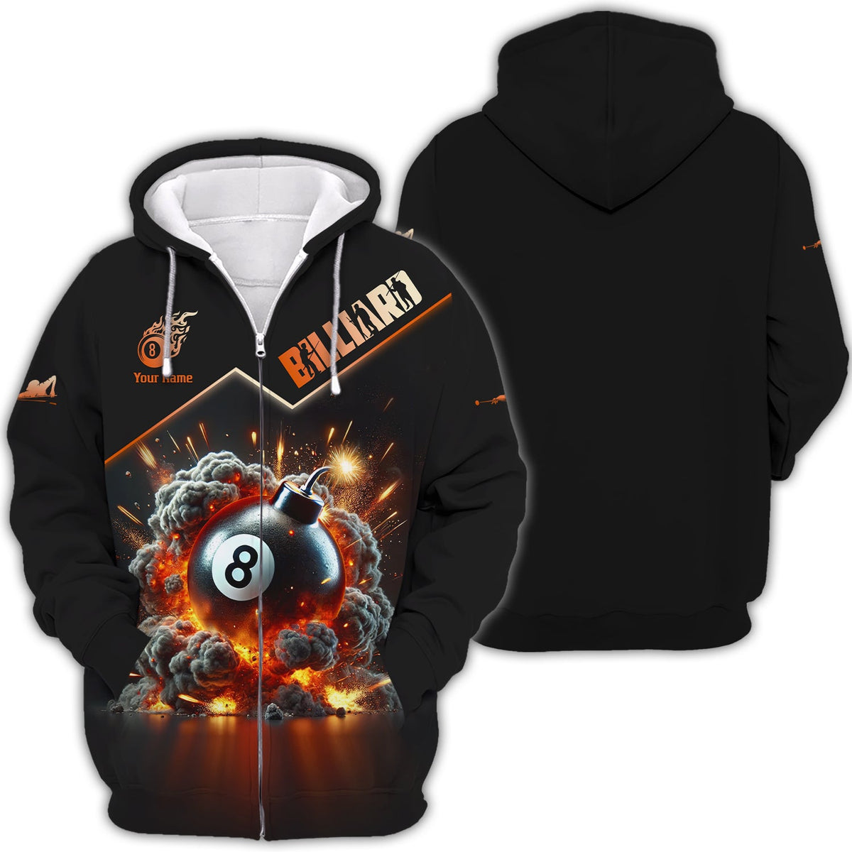 Custom 8-Ball Bomb Explosion & Smoke 3D Effect T-Shirt, Billiards Polo Shirt, Gift For Billiards Players