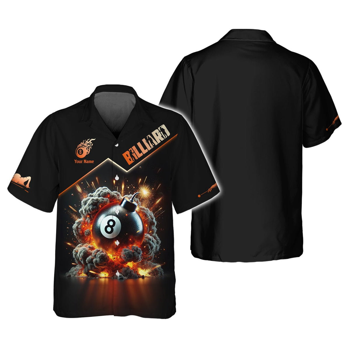 Custom 8-Ball Bomb Explosion & Smoke 3D Effect T-Shirt, Billiards Polo Shirt, Gift For Billiards Players