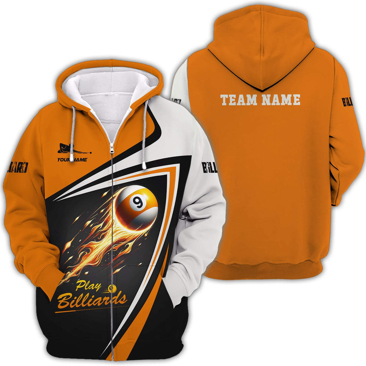 Orange Play Billiards Flaming 9-Ball 3D Effect Custom T-Shirt, Billiards Pool Shirts, Gift For Billiards Players