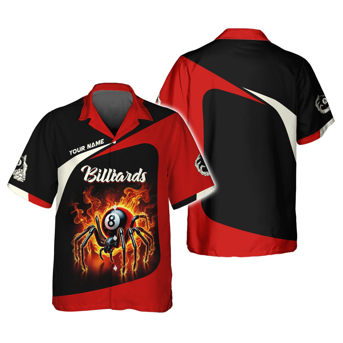 Custom 8-Ball Spider On Fire 3D Effect T-Shirt, Billiards Polo Shirt, Gift For Billiards Players