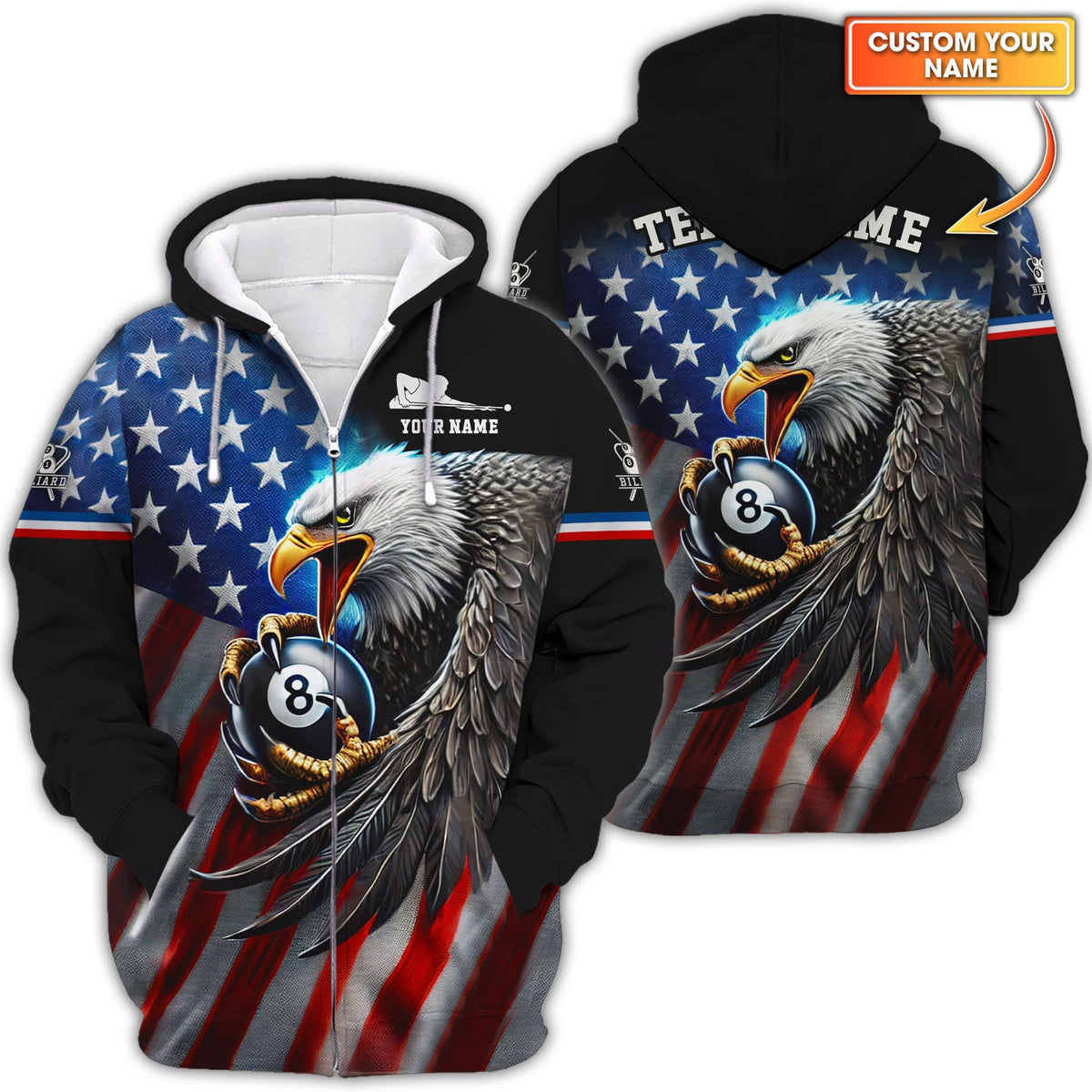 USA Flag-Eagle hold 8-ball Billiards Custom T shirt, Billiards Polo, Gift For Billiards Players