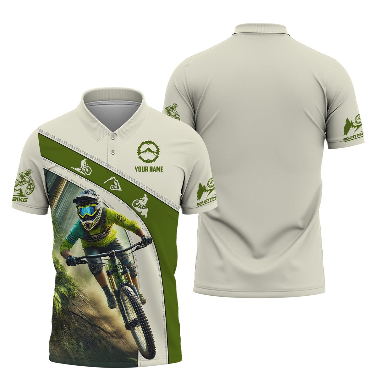Custom Your Name Mountain Bike 3D T-Shirt, Mountain Bike Polo Shirt, Lightweight Sportswear, Personalized MTB Apparel, Gift for Cyclists