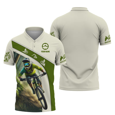 Custom Your Name Mountain Bike 3D T-Shirt, Mountain Bike Polo Shirt, Lightweight Sportswear, Personalized MTB Apparel, Gift for Cyclists