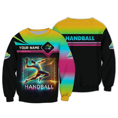 Custom Name Handball Goal Multi Color T-Shirt 3D Design, Handball Shirt, Lightweight Sportswear, Gift For Sports Fan