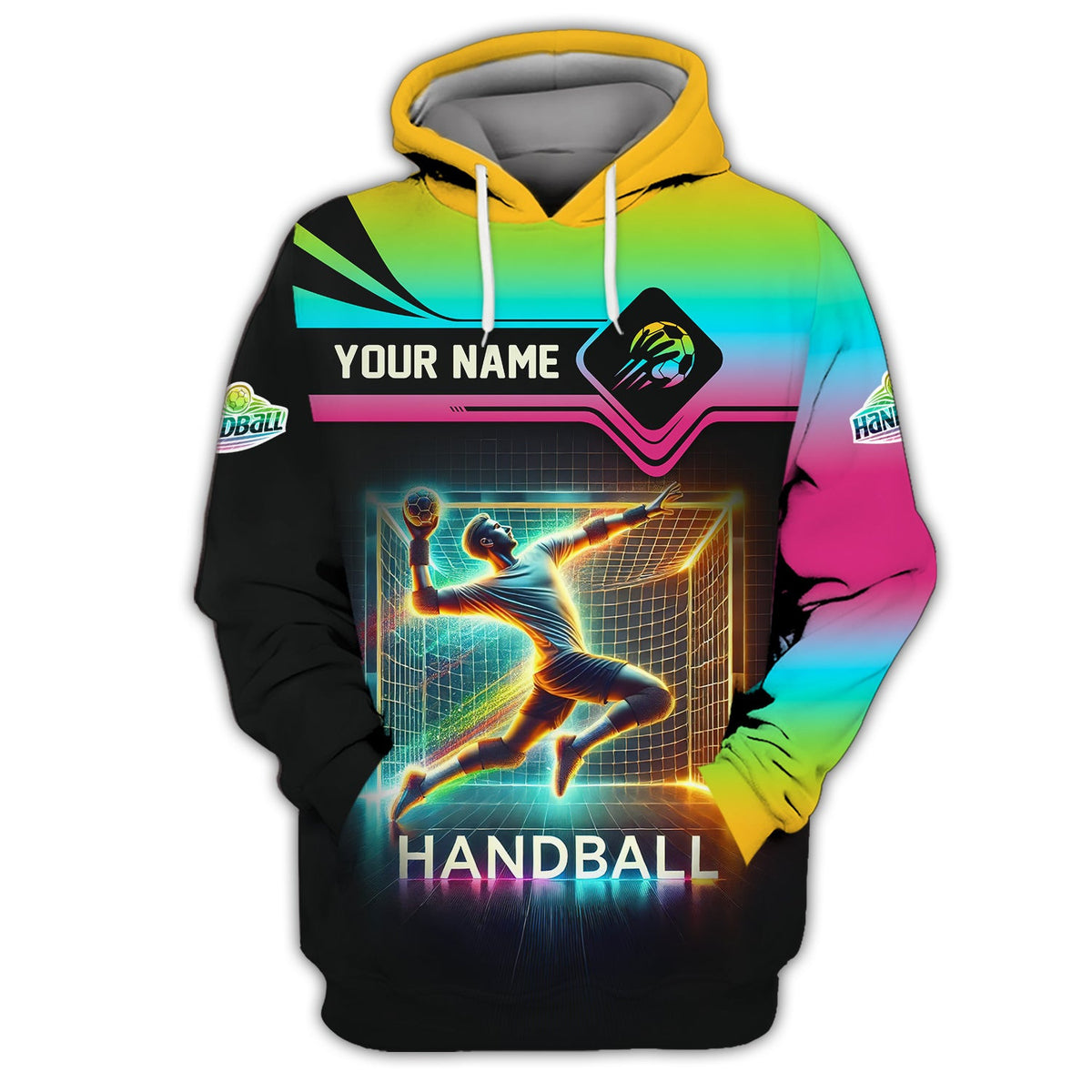 Custom Name Handball Goal Multi Color T-Shirt 3D Design, Handball Shirt, Lightweight Sportswear, Gift For Sports Fan