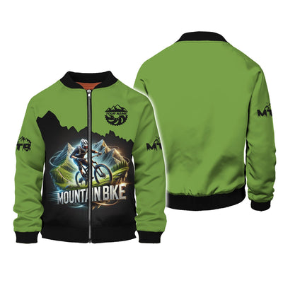Green Speed Mountain Bike 3D T-Shirt Custom Name, Mountain Bike Polo Shirt, Lightweight Sportswear, Personalized MTB Apparel, Gift for Cyclists