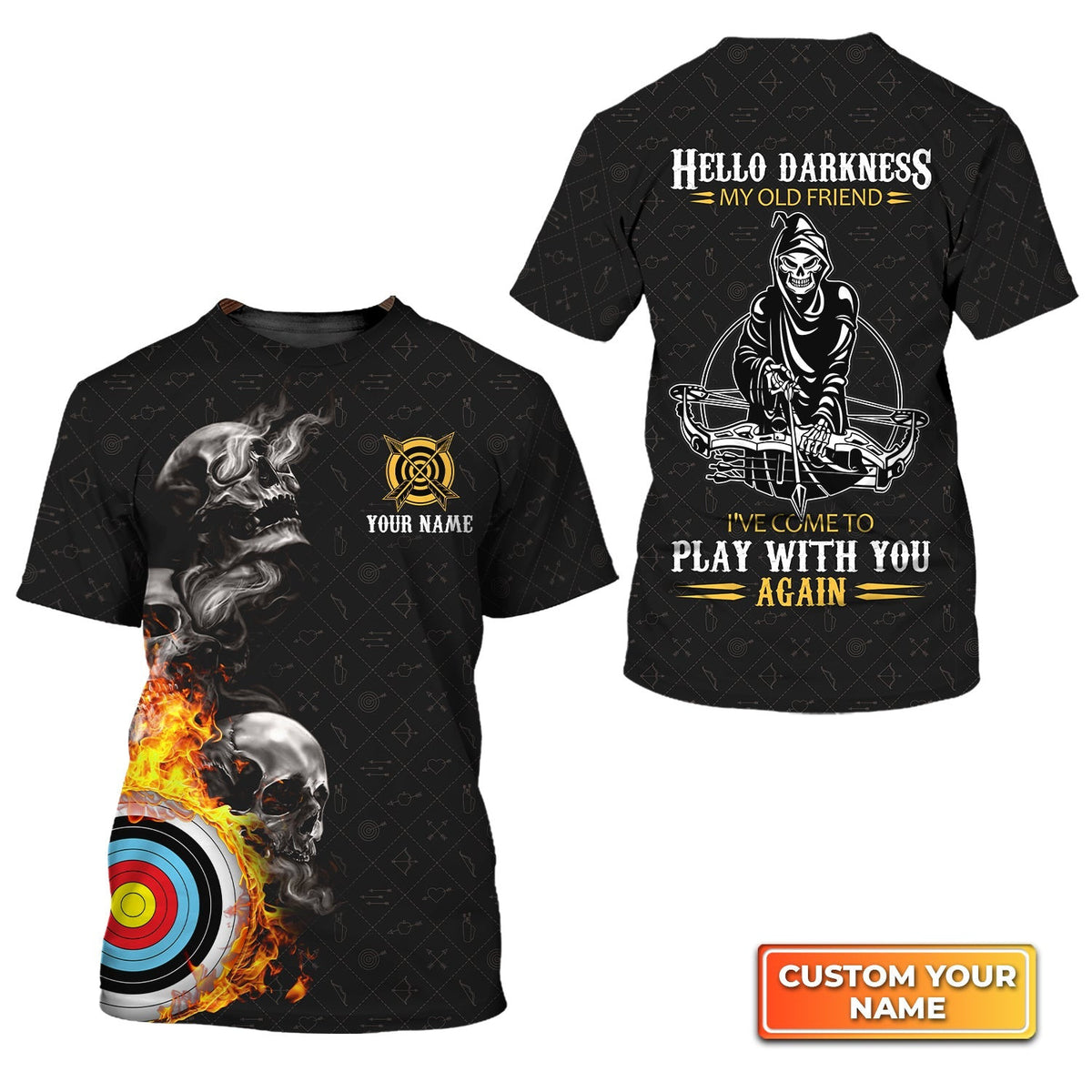 Archery Hello Darkness My Old Friend Personalized Name 3D Tshirt Gift For Archer