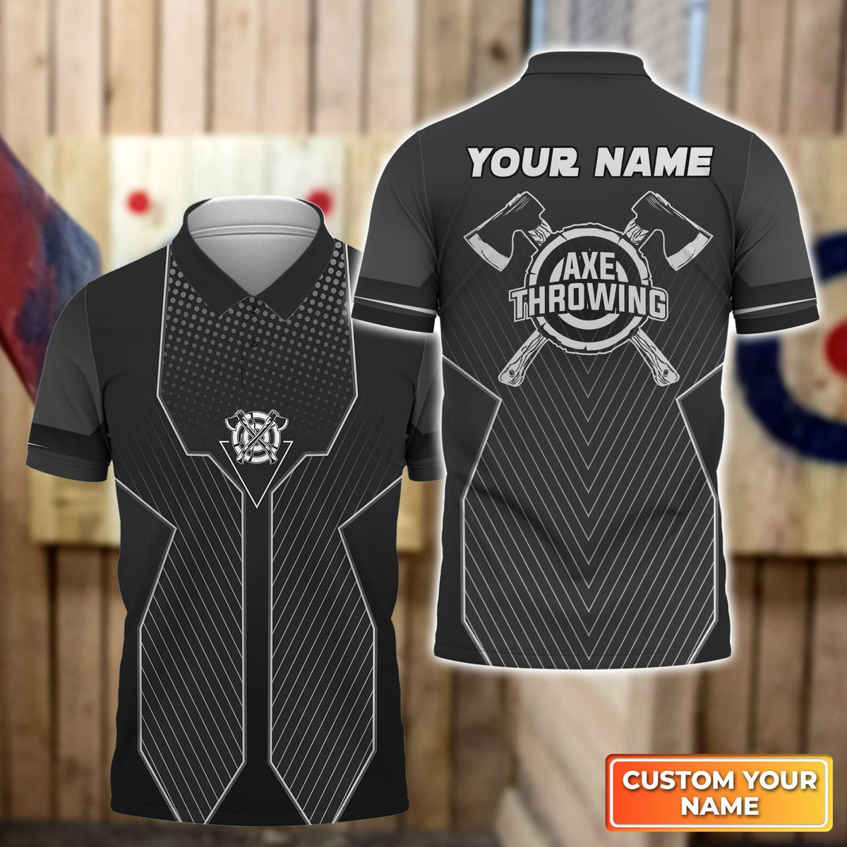 Gray Axe Throwing Target Personalized Name 3D Polo Shirt For Team Player