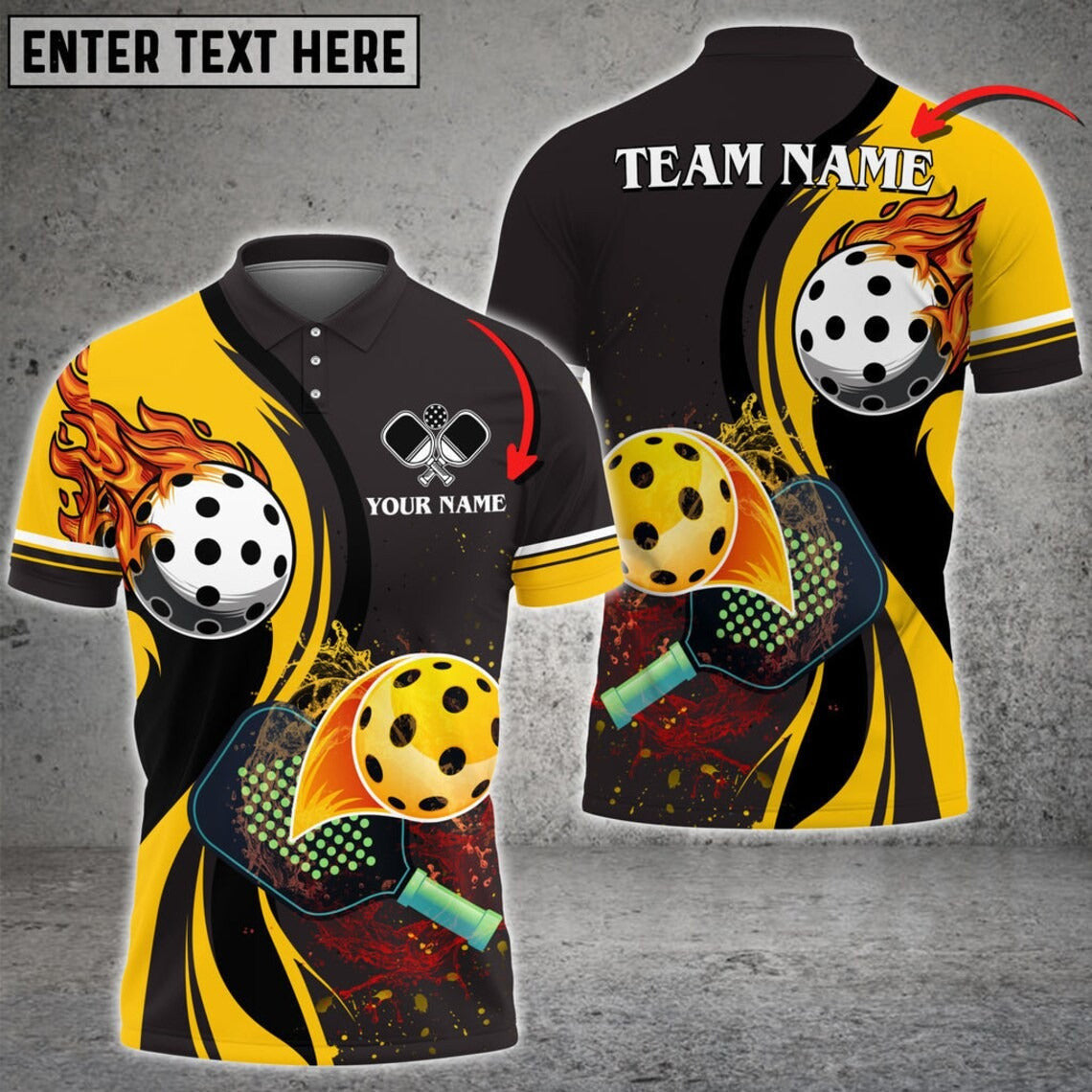 Pickleball Waterflow Yellow Personalized Name & Team Name 3D Shirts Gift For Pickleball Player