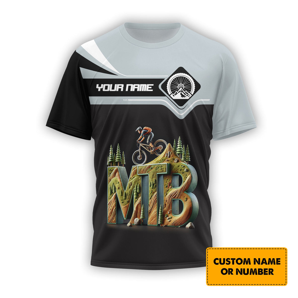 Custom Name Mountain Bike 3D T-Shirt, MTB Polo Shirt, Lightweight Sportswear, Personalized MTB Apparel, Gift for Cyclists