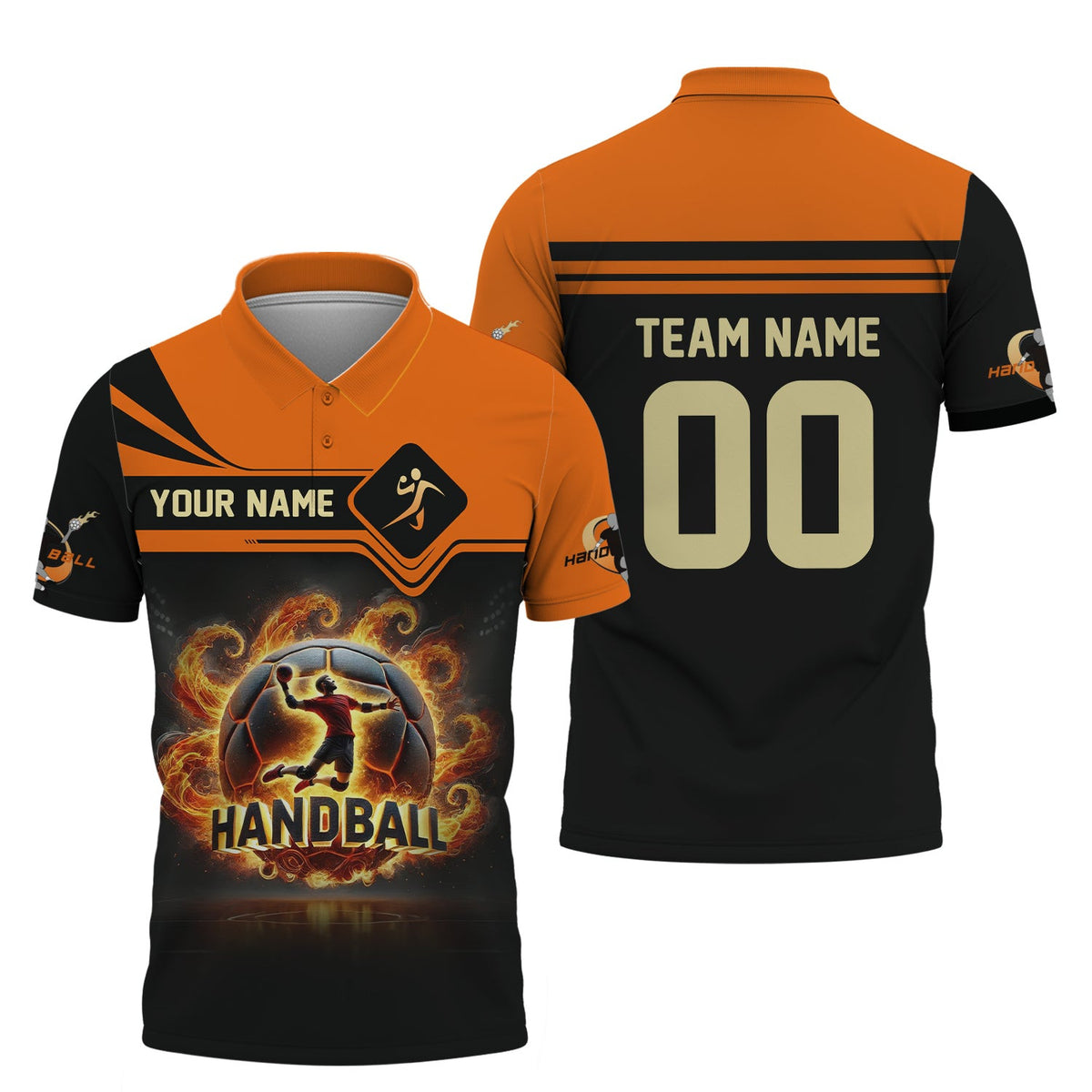 Custom Name & Number Handball Player T-Shirt 3D Fireball, Handball Shirt, Lightweight Sportswear, Gift For Sports Fan