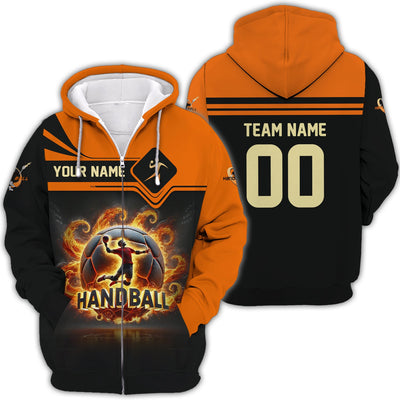 Custom Name & Number Handball Player T-Shirt 3D Fireball, Handball Shirt, Lightweight Sportswear, Gift For Sports Fan