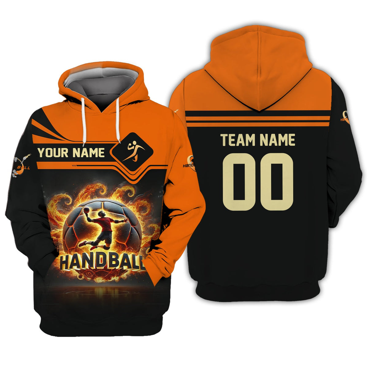 Custom Name & Number Handball Player T-Shirt 3D Fireball, Handball Shirt, Lightweight Sportswear, Gift For Sports Fan