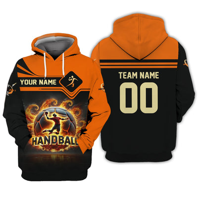 Custom Name & Number Handball Player T-Shirt 3D Fireball, Handball Shirt, Lightweight Sportswear, Gift For Sports Fan