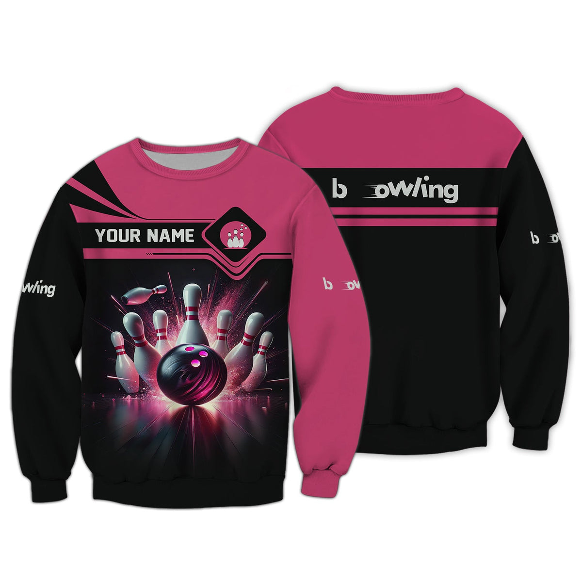Pink Strike Bowling Personalized Name 3D Polo Shirt, Bowling T-Shirt, Gift For Bowler