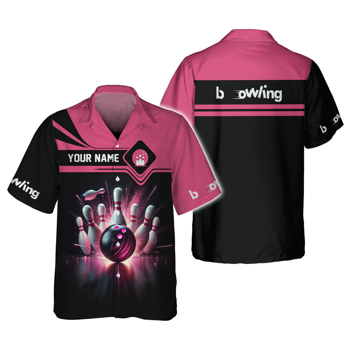 Pink Strike Bowling Personalized Name 3D Polo Shirt, Bowling T-Shirt, Gift For Bowler
