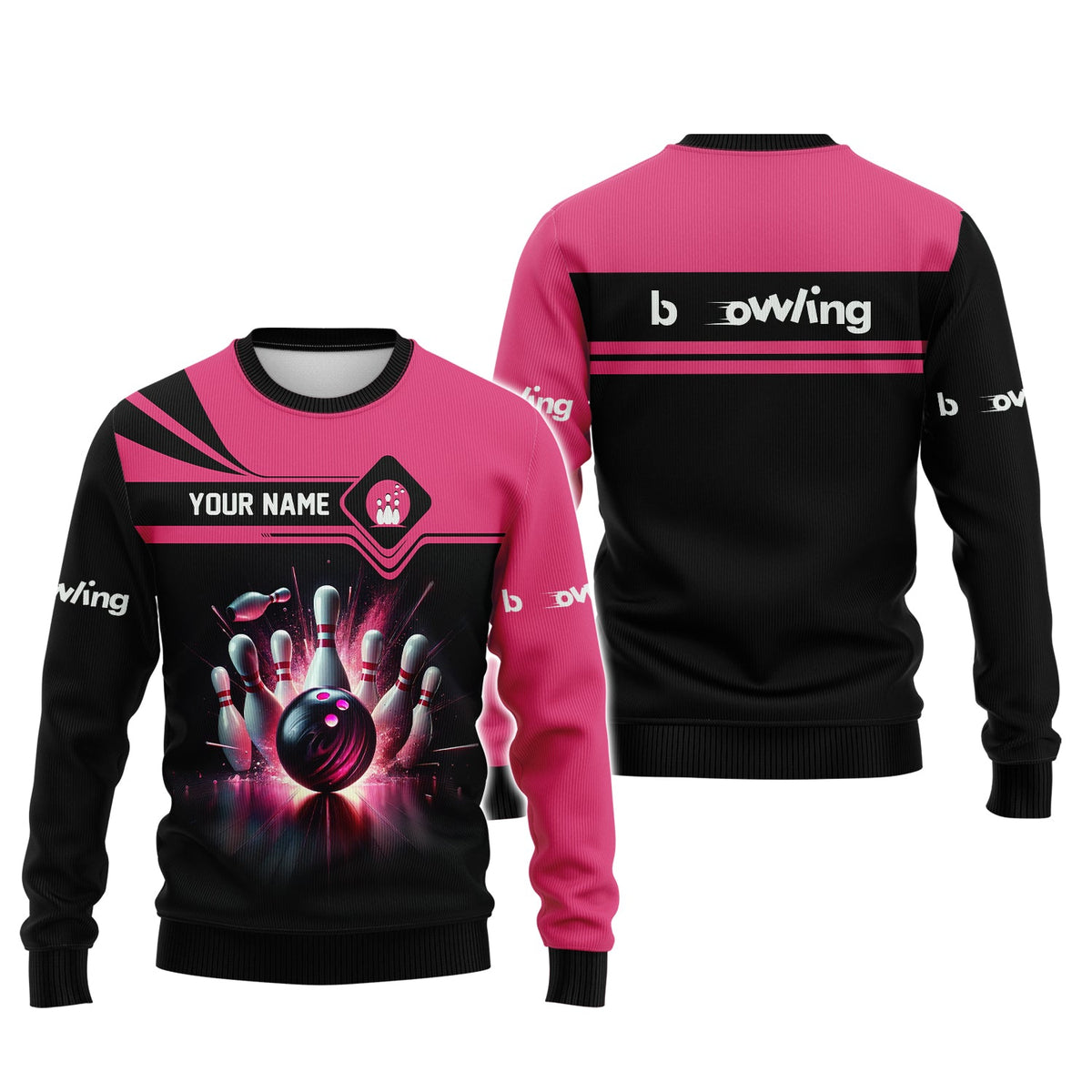 Pink Strike Bowling Personalized Name 3D Polo Shirt, Bowling T-Shirt, Gift For Bowler