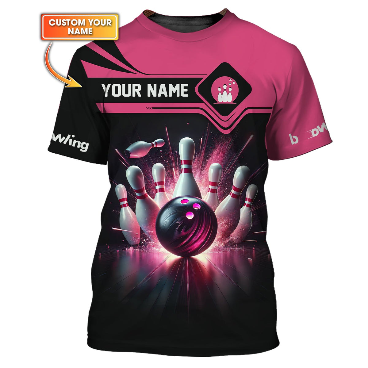 Pink Strike Bowling Personalized Name 3D Polo Shirt, Bowling T-Shirt, Gift For Bowler