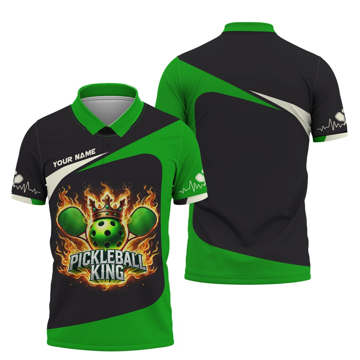 Custom Pickleball King Fire, Player Personalized Name 3D T-Shirts, Pickleball Polo Shirt, Gift For Pickleball Player