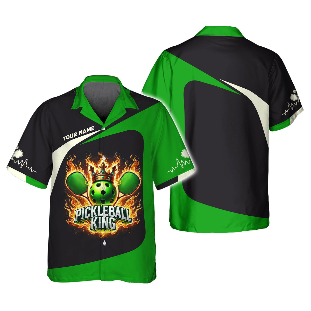 Custom Pickleball King Fire, Player Personalized Name 3D T-Shirts, Pickleball Polo Shirt, Gift For Pickleball Player