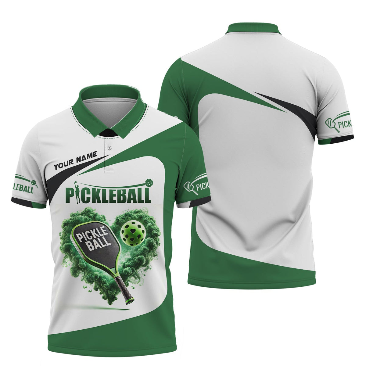 Custom Pickleball Player Personalized Name 3D Greenheart T-Shirts, Pickleball Polo Shirt, Gift For Pickleball Player